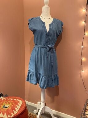 BB Dakota Blue Chambray Tie-Waist Mini Dress